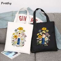 Love on Tour Floral Shopping Tote Canvas Bag Women Casual Shoulder Handbags Girl Lady Casual Package Hand Bag Cloth Fabric