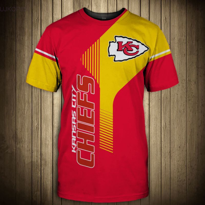 City Kansas 2023 New Mens Fashion 3D Chieftain T-shirt Yellow and Red Stitching Stripes Graffiti Letter Printing Casual Top (Free Customization) Name&amp;) Unisex T-shirt 【Free custom name】