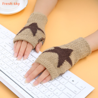 Fresh sky ถุงมือถักครึ่งนิ้วยาวถึงข้อมือของผู้หญิง, ถุงมือครึ่งนิ้วรูปดาวห้าแฉกอุ่นมือ Y2K อุ่นแขน