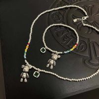 ♂❧ VENTFILLE Silver Color Rainbow Beads Bear Pendant Necklace Bracelet Love Peace Green Crystal Jewelry Set 925 Stamp Dropship