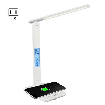 New QI Wireless LED Office Desk Lamp Foldable With Calendar Temperature Alarm Clock Reading Light Study Eye Protection Desk Lamp