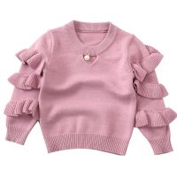 New Children Girls Sweater Autumn Winter Knitted Kids Sweaters Ruffles Sleeve Baby Girls Sweaters Tops RT164