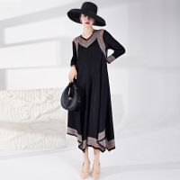 2023 Hot Miyake pleated dress womens  spring ethnic style loose large size irregular printed mid-length A-line skirt