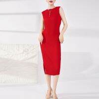 Senior feeling female temperament dress long Japanese contracted pencil skirt miyake fold sleeveless brim