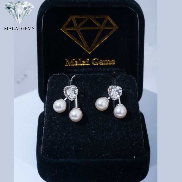 malai-gems-ต่างหูมุก-เงินแท้-silver-925-เพชรสวิส-cz-เคลือบทองคำขาว-รุ่น11012184-แถมกล่อง-ต่างหูเพชร-ต่างหูเงินแท้