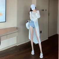 [COD] 2022 summer new long section hollow slit thin knitwear sunscreen womens design sense air-conditioning top tide