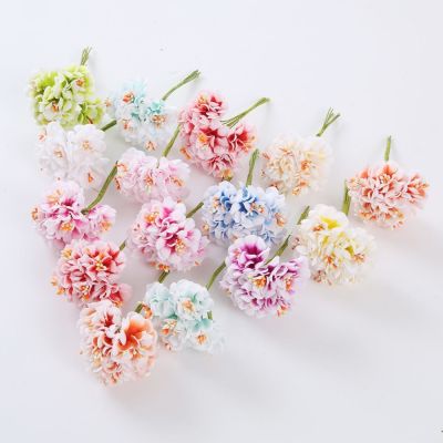 【CC】 6Pcs Silk Gradient Stamen Artificial Flowers Bouquet Wedding Decoration Scrapbooking Wreath Fake