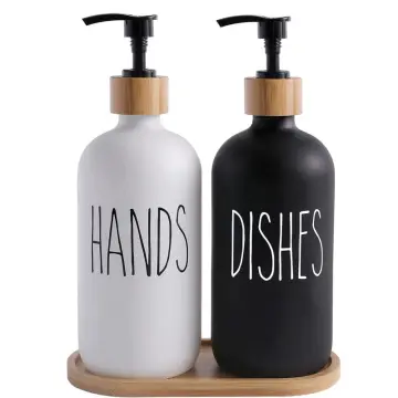 White Glass Kitchen Soap Dispenser Set With Tray Luxury Hand and