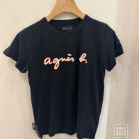 Agnes B เสื้อยืดผู้หญิงอเนกประสงค์แขนแขนสั้นคอกลมโลโก้ทึบ