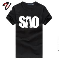 Sword Art Online Samurai Black Tshirts Letter Text Sao Silhouette New Men Tops Tees Pure Cotton Loose Clothes Good Quality