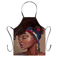 Color Personality Printed Kitchen Aprons for Women Linen Home Cooking Baking Waist Bib Pinafore Cleaning Tools 68*55cm