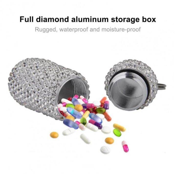 newest-medicine-pill-case-box-outdoor-pill-organizer-drug-capsule-storage-box-holder-waterproof-rhinestone-keychain-container