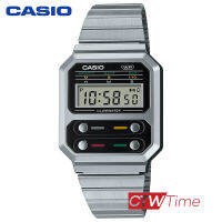 CASIO VINTAGE  นาฬิกาข้อมือผู้ชาย สายสแตนเลส รุ่น A100WE-1ADF (สีเงิน)