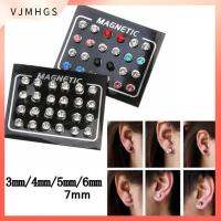 VJMHGS 12 Pairs/Set แบบพกพา ขาว/หลากสี คริสตัล 3/4/5/6/7MM กระดุมต่างหูแม่เหล็กปลอม กระตุ้นจุดฝังเข็ม ของขวัญให้เพื่อน ห้ามเจาะ