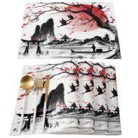 4/6 Pcs Placemat Japanese Landscape Table Mat For Dining Table Kitchen Accessories Coffee Tea Coaster