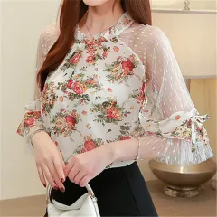 Women's Korean Style Floral Printed Chiffon Shirt – Kawaiifashion