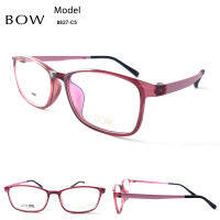 กรอบแว่นตา BOW รุ่น 8827-C5 เต็มกรอบสีแดงอมม่วง-ขาชมพู น้ำหนักเบา ใส่สบาย Vintage มีบริการตัดแว่นสายตาราคาถูก