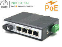 Gigabit 4 PoE Industrial + 1.25G SC Fiber 1310 (A) WDM [ พร้อมแหล่งพลังงาน Power Adapter 52V ]