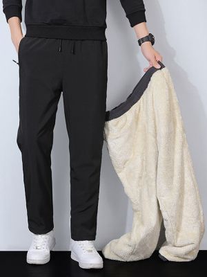 HOT11★ฤดูหนาวหนาขนแกะ Sweatpants ผู้ชาย Joggers Plus ขนาดยาวตรงกางเกง Windproof และ Waterproof Thermal กางเกง