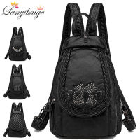 3-in-1 Fashion Women Backpack Soft Leather Backpack Cute Cat Pattern Bagpack Small Shoulder Bags School Bags Mochila Feminina