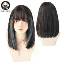 7JHH WIGSTORE 2021 NEW Style Top Black Double Colors Blue Brown Long Straight Hair For Girls Daily Wear Wig Womens Cosplay Hair
