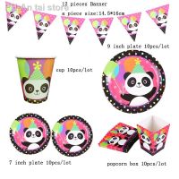 New style Lovely panda Disposable Tableware Plates panda Popcorn Box cup plate flag for Kids happy Birthday Party Supplies Decor