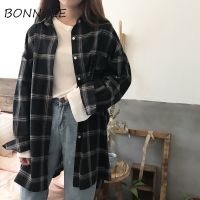 ◊○ Women New Shirts Casual Plaid All-match Loose Long Sleeve Students Daily BF Ulzzang Single Breasted Womens Korean Style Harajuku