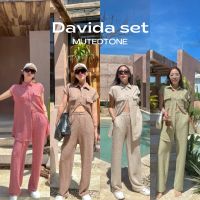 Mute - Davida setเสื้อแขนกุด+กางเกงขายาวผ้าปั้มลายtexture ชุดเซต 2 ชิ้น ชุดเซตไปทะเล ชุดเซตไปคาเฟ่