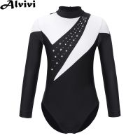 ▼ Kids Girls Ballet Leotard Figure Skating Costume Long Sleeve Shiny Rhinestone Sports Gymnastics Bodysuit Performance Dancewear