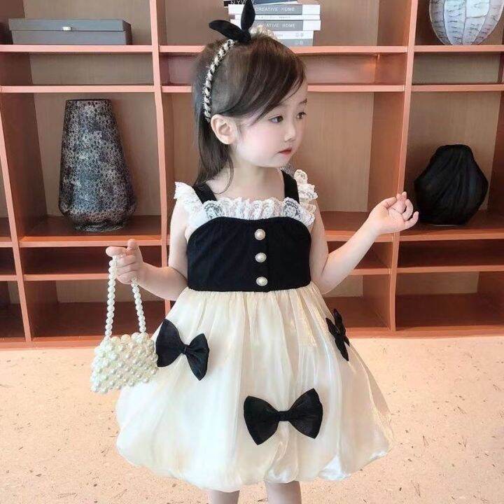 baby-skirt-summer-western-style-internet-celebrity-korean-childrens-clothing-womens-fashionable-cute-princess-bow-girls-suspender-dress