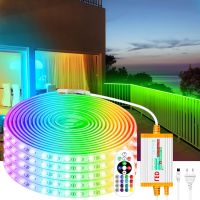 ◆ 220V RGB LED Strip Light 5050 IP68 Waterproof Flexible Tape 4Pin 1500W IR Remote Control Dimmable for Outdoor Garden