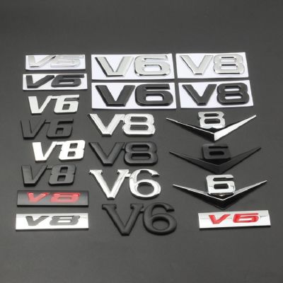 V6 3D สติกเกอร์ V8โลหะสัญลักษณ์รถอัตโนมัติตรารถกระบะฝากระโปรงท้ายรูปลอกโลหะผสมสังกะสีรถหางโลโก้