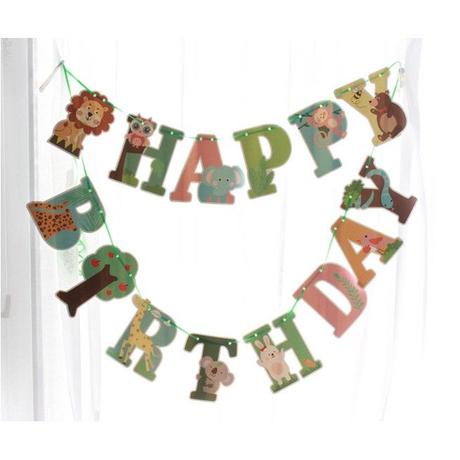 ธงวันเกิด-happybirthday-ลายสวนสัตว์zoo-คัลเลอร์ฟูลสุดน่ารัก-ใช้ตกแต่งปาร์ตี้วันเกิด