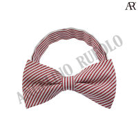 ANGELINO RUFOLO Bow Tie ผ้าไหมทอผสมคอตตอนคุณภาพเยี่ยม โบว์หูกระต่ายผู้ชาย ดีไซน์ Stripe Pattern สีแดง