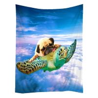 Hippie Art Wall Hangings Tapestries Funny Turtle Pug Dog in The Sky