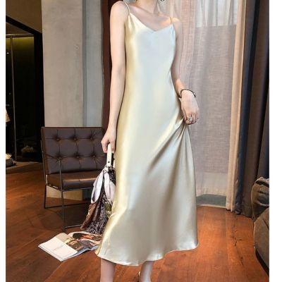 Woman Dress Satin Sleeveless Spaghetti Strap Evening Party Black Sundress Long Wedding Silk Dress Green  Summer New