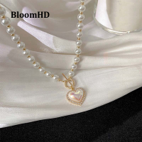 BloomHD สร้อยคอรูปหัวใจมุกแฟชั่นใหม่โซ่ไหปลาร้าหัวเข็มขัด OT 40ซม.