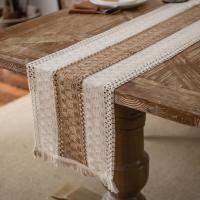 2/4/6/8 Seater 4 Color For Choose American Village Style Two-color Woven Tassels Table Runner Natural Jute Splicing Bohemian Style Table Runners With Tassels Dining Christmas Wedding Party Home Table Decoration