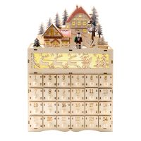 Wooden Christmas Advent Calendar Countdown to Christmas LED Holiday Decoration 24 Drawers with LED Light