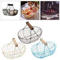 Retro Iron Hollow-Out Desktop Storage Basket with Handle Metal Wire Mesh Basketry Desk Tray Creative Sundries Fruit Dessert