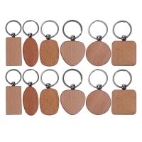 40 Pcs Blank Wood Wooden Keychain DIY Custom Wood Key Chains Key Tags Anti Lost Wood Accessories Gifts (Mixed Design)