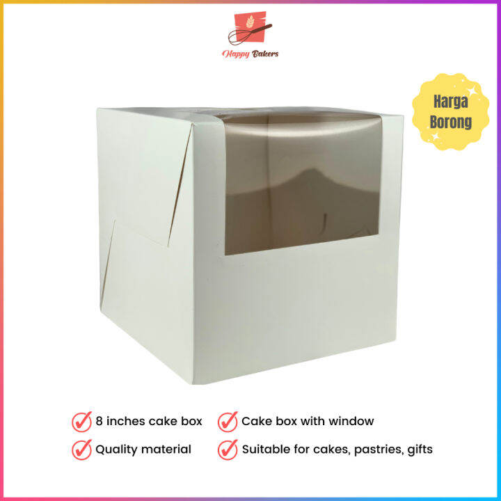 White Cake Box 8 Inches With Window | Tall Box | For Cakes Pastries ...