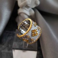 Italian Craft Silver Snowflake Star Sun Ring Court Style S925 Silver Gold-Plated Ring Vintage Brushed Craft Noble Elegant Luxury