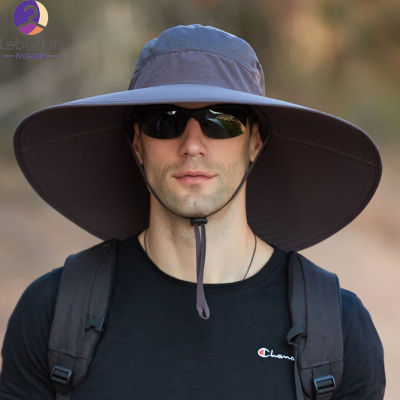 Leboston (หมวก) ผู้ชาย Super Wide Brim Sun หมวกกันน้ำ Sun Protection หมวกชาวประมงสำหรับเดินป่ากลางแจ้ง Camping