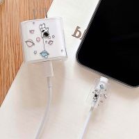 Moon astronaut capa for apple iphone 18/20W cartoon pink bite cord usb cable winder fast charging head data line holder case