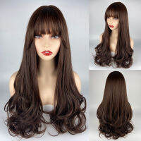 URCGTSA Long Chocolate Wigs Cosplay Body Wave Synthetic Wigs with Full Bangs For WhiteBlack Women Daily Natural Hair Wig