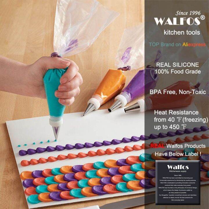 walfos-10ชิ้นแหวนถุงน้ำตาลไอซิ่งซิลิโคนใช้ซ้ำได้แบบทำมือใช้ซ้ำได้ถุงตกแต่งสายยางรัดเครื่องมือทำเพสตรีไม่รั่ว