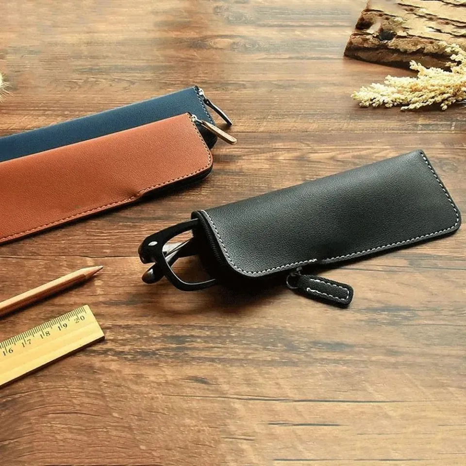 FIRST Rectangle PU Leather Glasses Bag Velvet Lining Zipper