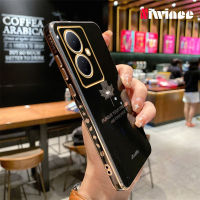 NIWINEE เคสมือถือชุบโลหะขอบตรงแฟชั่นใบเมเปิ้ล5G สำหรับ VIVO Y78ฝาครอบป้องกันทีพียูอ่อนกันตก