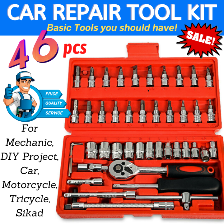 46 Pcs Automotive Tools Mechanic Tools Set Mekaniko Tools, Car Motorcycle Repair Tool Set, All